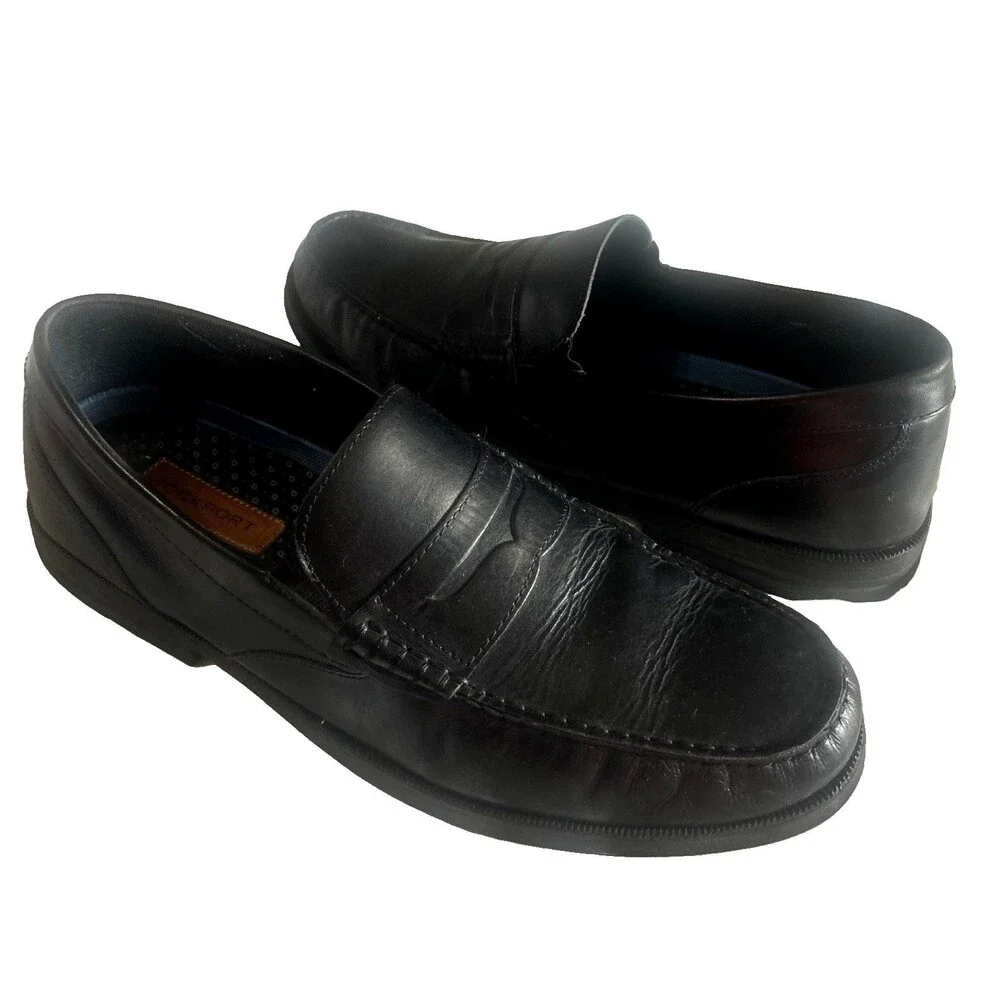 Rockport Mens 12M Wilcox Penny Loafer Moc Leather Black Slip Classic Dress Shoe